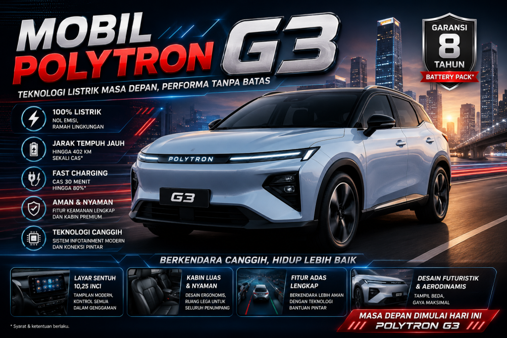 Review Mobil Polytron G3, Mobil Listrik Baru dengan Teknologi Modern