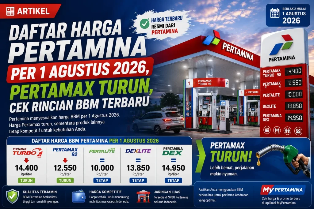 Daftar Harga Pertamina per 1 Agustus 2026, Pertamax Turun, Cek Rincian BBM Terbaru
