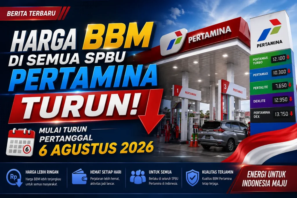 Harga BBM di Semua SPBU Pertamina Turun, Berlaku Mulai 6 Agustus 2026